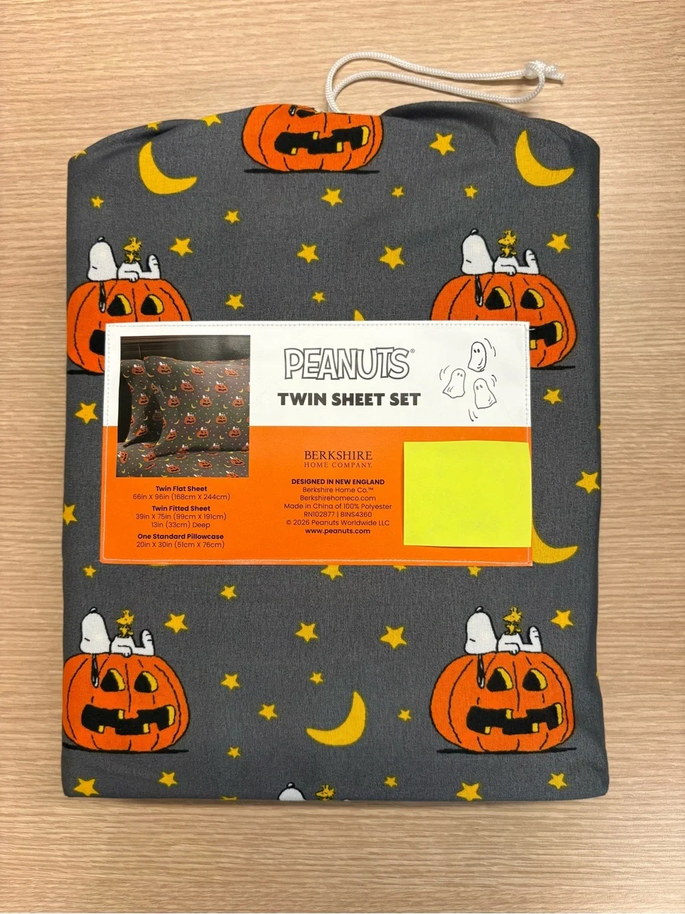 Peanuts Snoopy Halloween Gray 3PC Twin Sheet Set-Pumpkin Moon Star